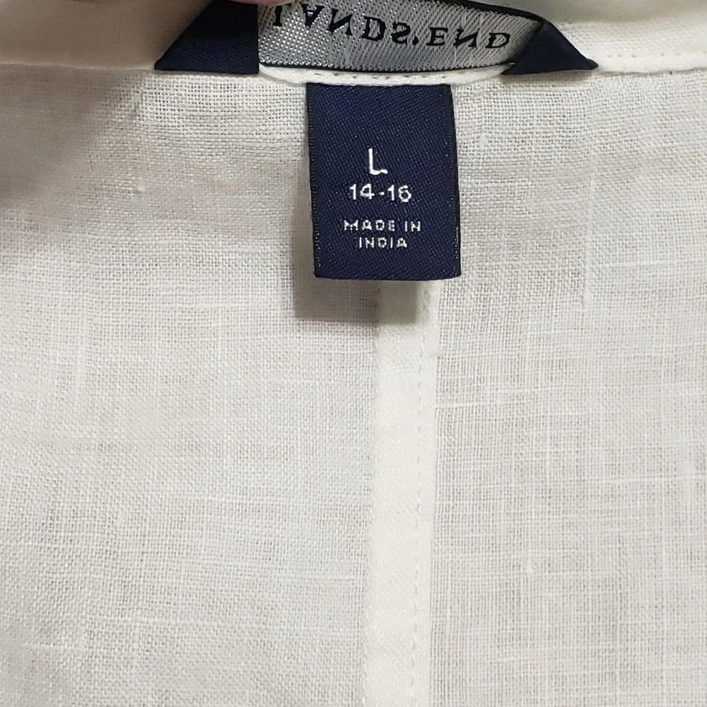 Lands End White 100% Linen V-Neck Tunic Coverup Top Womens Large 14-16 - Picture 6 of 11